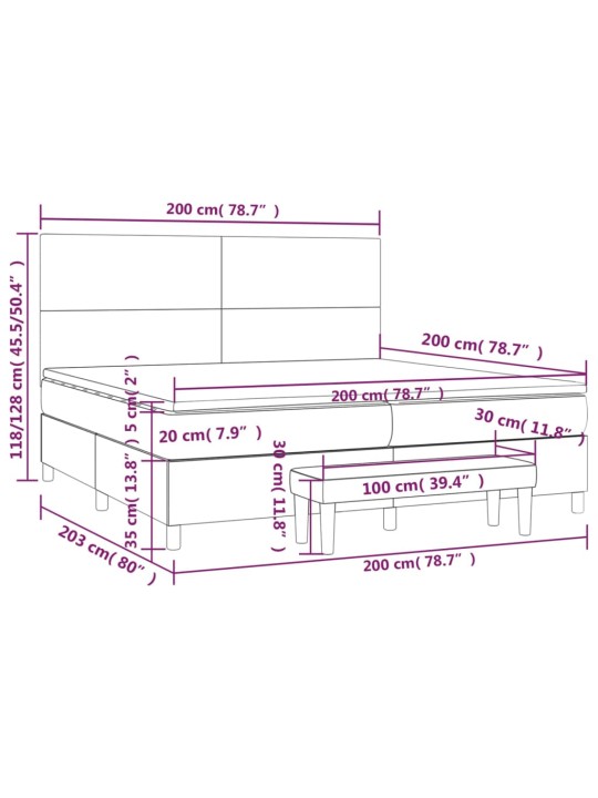 Kontinentālā gulta ar matraci, tumši pelēka audums, 200x200cm