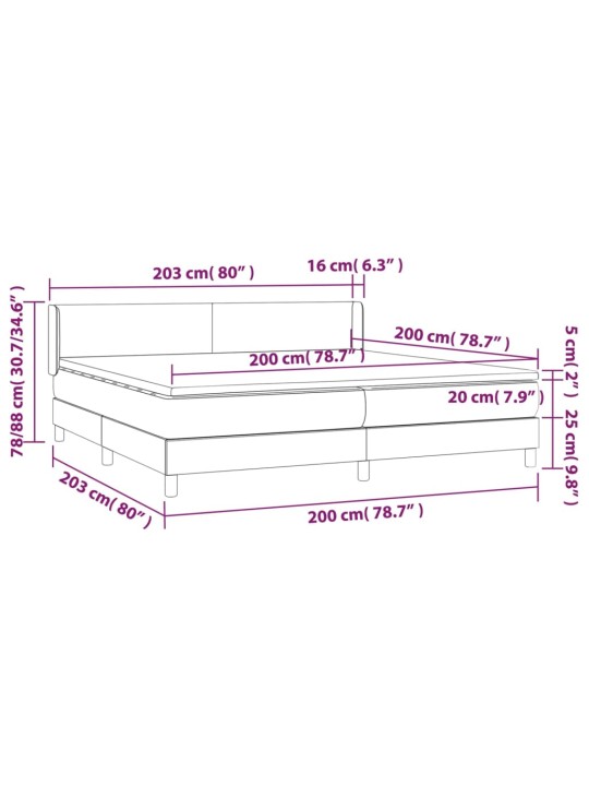 Kontinentālā gulta ar matraci, tumši pelēka audums, 200x200cm