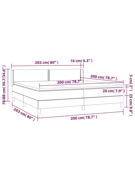 Atsperu gultas rāmis ar matraci, krēmkrāsas audums, 200x200 cm