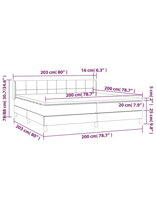 Atsperu gultas rāmis ar matraci, melna audums, 200x200 cm