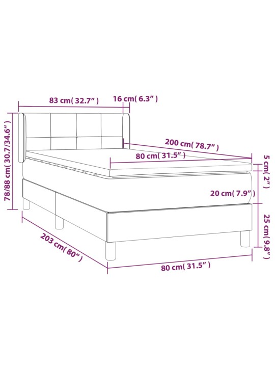 Atsperu gultas rāmis ar matraci, tumši pelēka, 80x200cm, audums