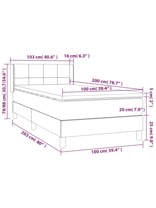 Atsperu gultas rāmis ar matraci, tumši pelēka audums, 100x200cm