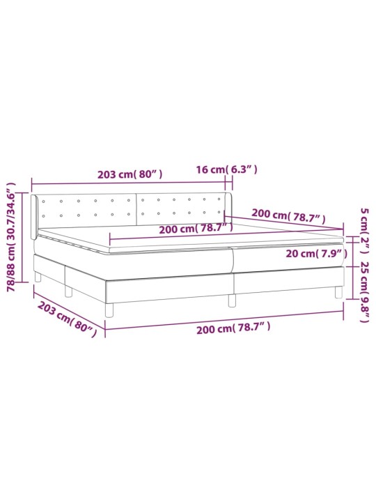 Kontinentālā gulta ar matraci, tumši pelēka audums, 200x200cm