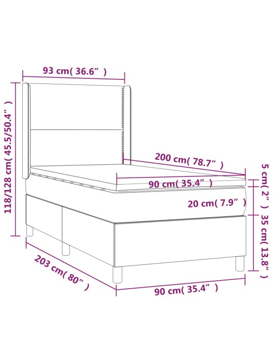 Atsperu gultas rāmis ar matraci, zils, 90x200 cm, audums