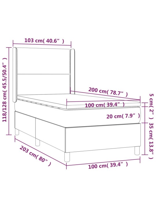 Atsperu gultas rāmis ar matraci, tumši pelēka audums, 100x200cm
