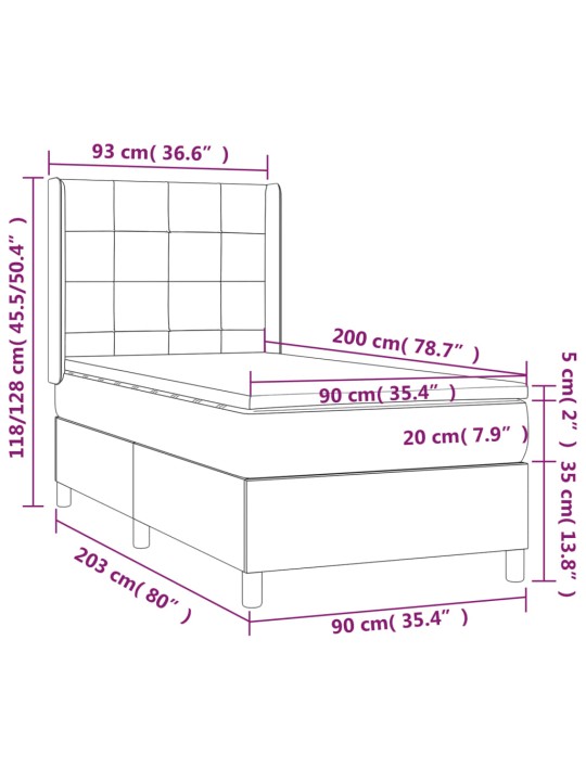 Atsperu gultas rāmis ar matraci, tumši brūna, 90x200 cm, audums
