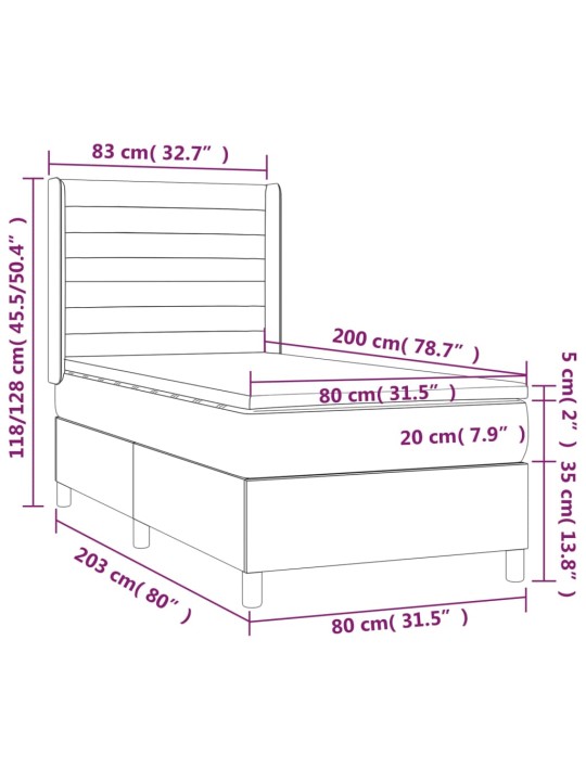 Atsperu gultas rāmis ar matraci, zils, 80x200 cm, audums