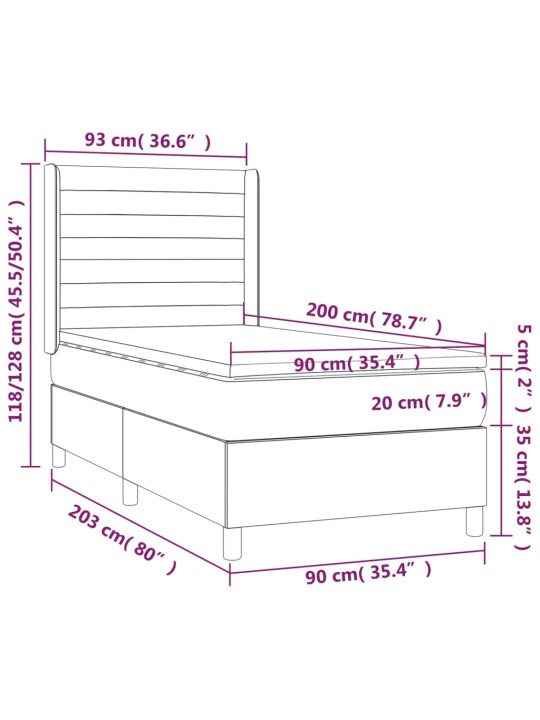 Atsperu gultas rāmis ar matraci, zils, 90x200 cm, audums