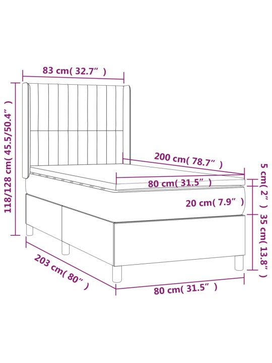 Atsperu gultas rāmis ar matraci, tumši pelēka, 80x200cm, audums