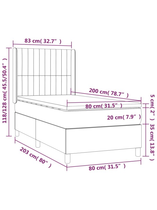 Atsperu gultas rāmis ar matraci, zils, 80x200 cm, audums