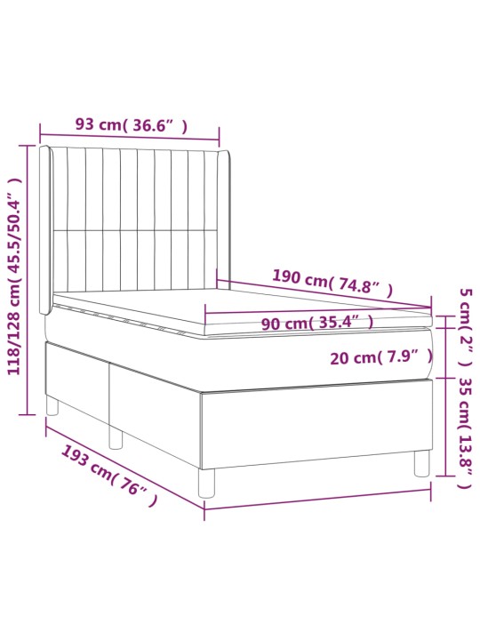 Kontinentālā gulta ar matraci, melna, 90x190 cm, audums