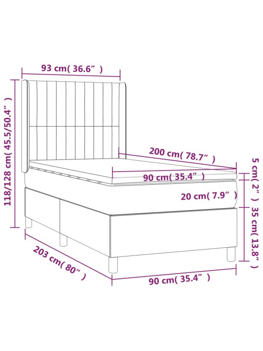 Atsperu gultas rāmis ar matraci, zils, 90x200 cm, audums
