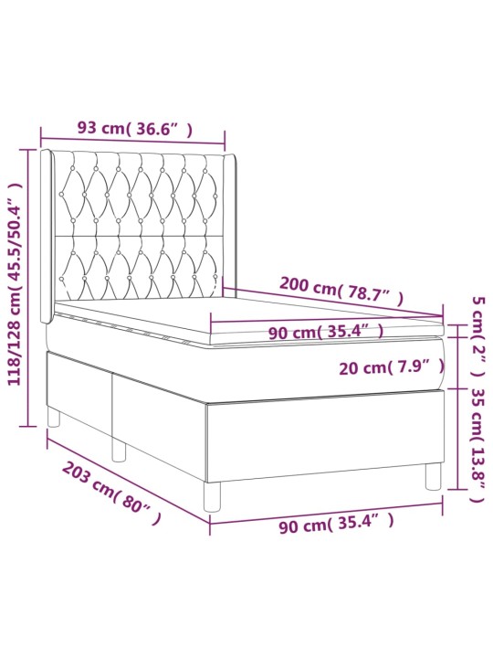 Atsperu gultas rāmis ar matraci, zils, 90x200 cm, audums