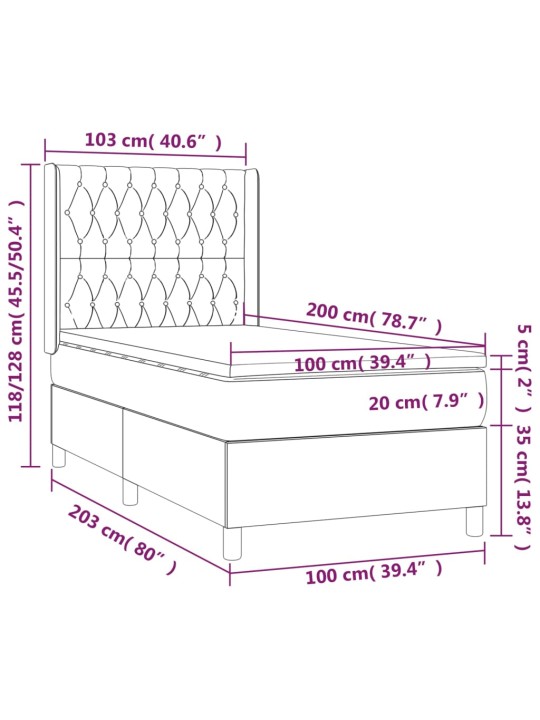Atsperu gultas rāmis ar matraci, tumši pelēka audums, 100x200cm