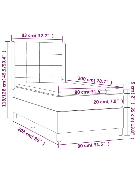 Atsperu gultas rāmis ar matraci, zils, 80x200 cm, audums