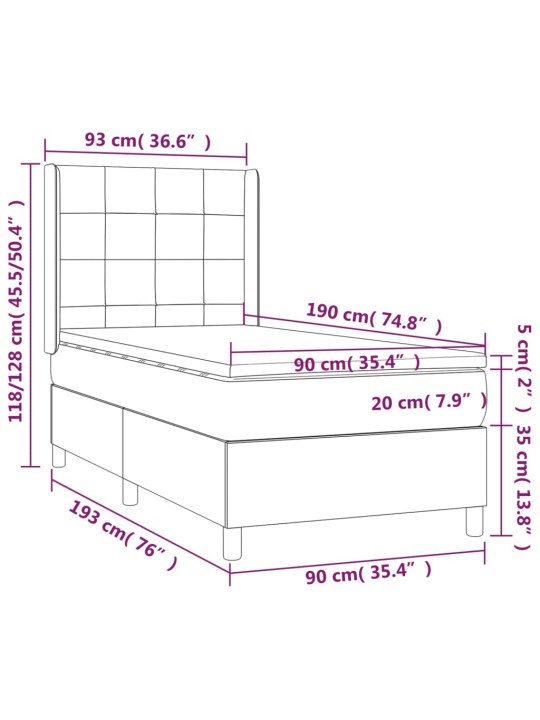Atsperu gultas rāmis ar matraci, zils, 90x190 cm, audums