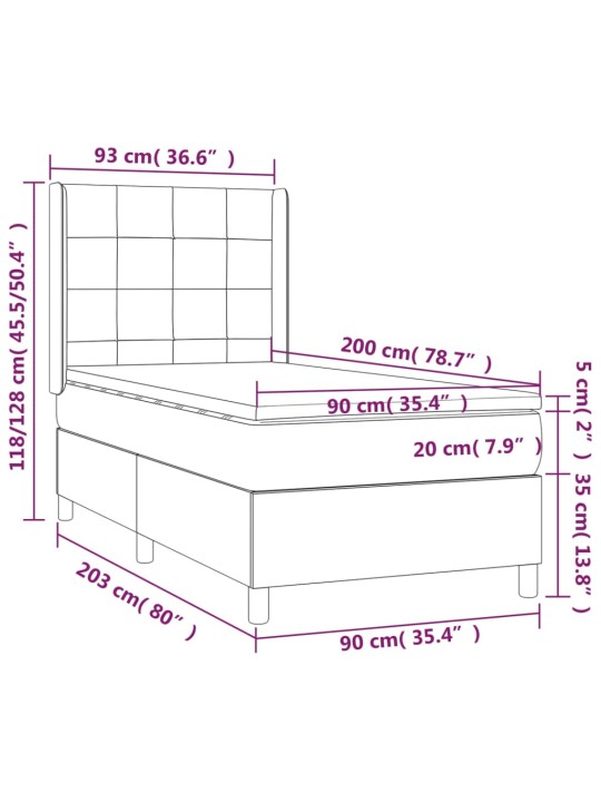 Atsperu gultas rāmis ar matraci, zils, 90x200 cm, audums