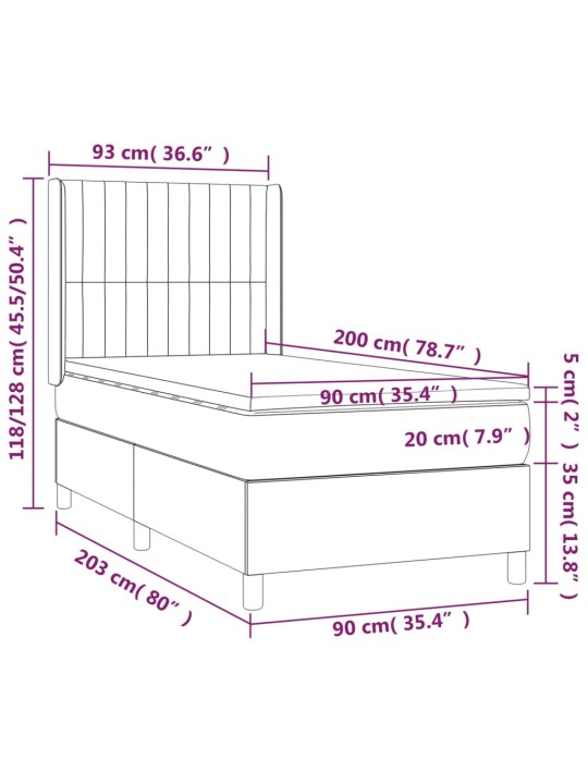 Atsperu gultas rāmis ar matraci, krēmkrāsas, 90x200 cm, audums