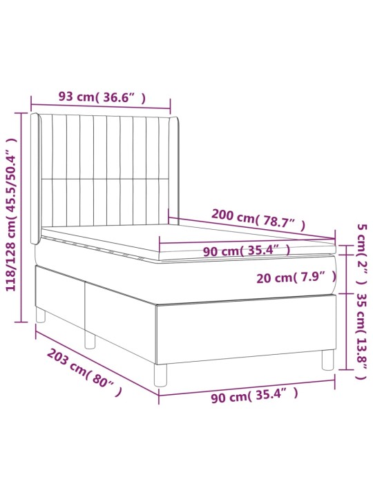 Atsperu gultas rāmis ar matraci, zils, 90x200 cm, audums