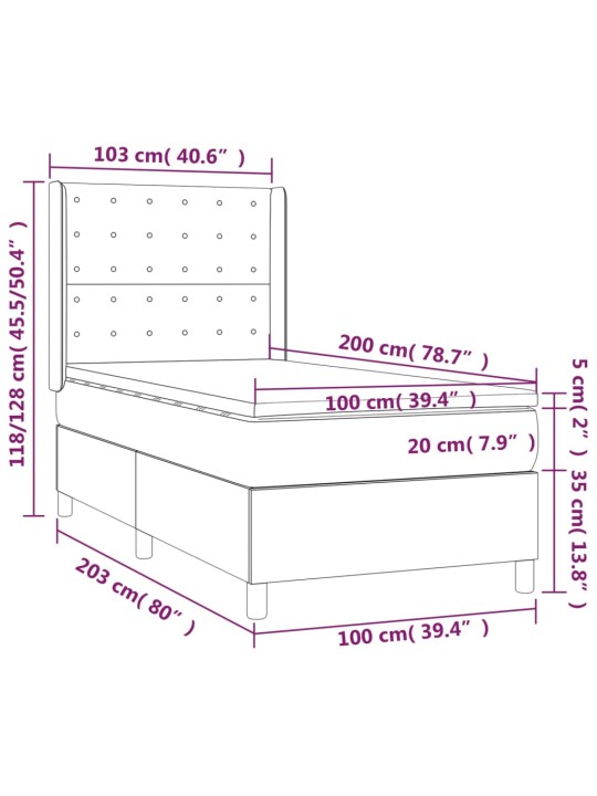 Atsperu gultas rāmis ar matraci, zils, 100x200 cm, audums