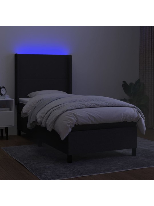 Atsperu gulta ar matraci, led, melns audums, 100x200 cm