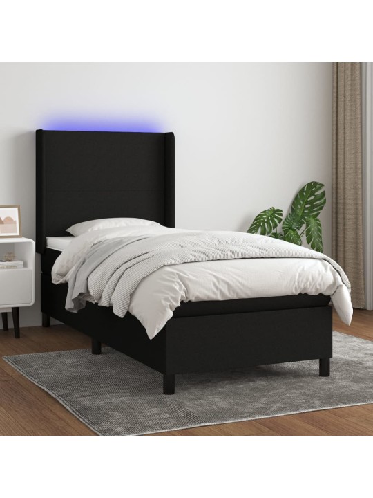 Atsperu gulta ar matraci, led, melns audums, 100x200 cm