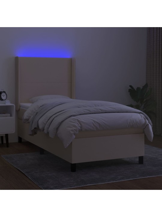 Atsperu gulta ar matraci, led, krēmkrāsas audums, 100x200 cm
