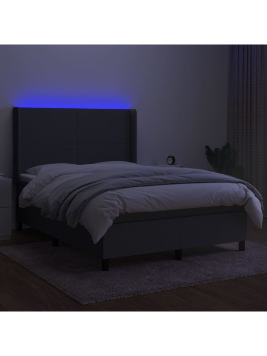 Atsperu gulta ar matraci, LED, tumši pelēks audums, 140x190 cm