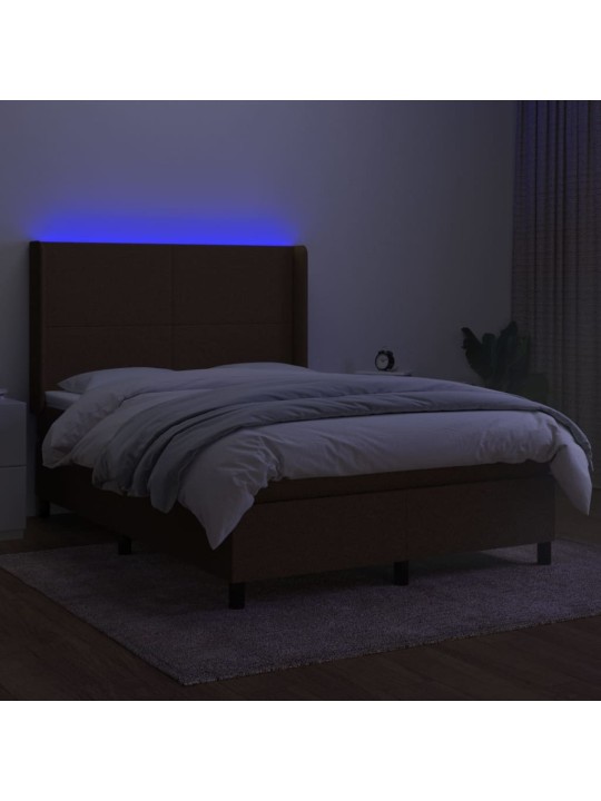 Atsperu gulta ar matraci, LED, tumši brūns audums, 140x190 cm