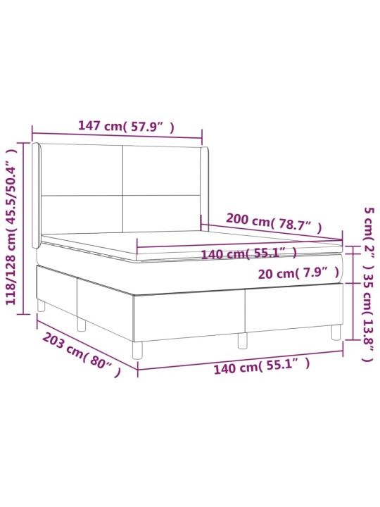 Atsperu gulta ar matraci, led, melns audums, 140x200 cm