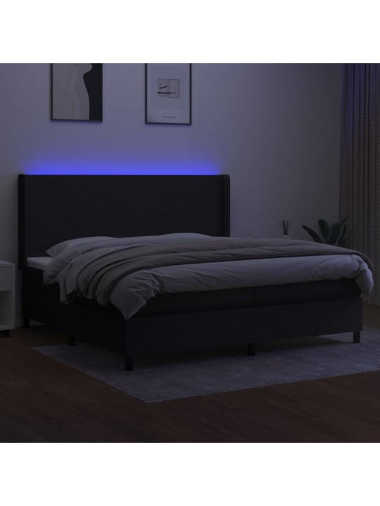 Atsperu gulta ar matraci, LED, melns audums, 200x200 cm