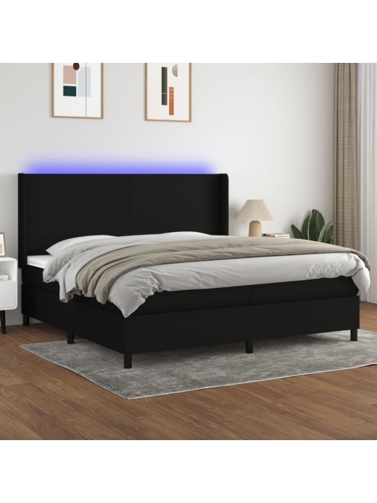 Atsperu gulta ar matraci, LED, melns audums, 200x200 cm