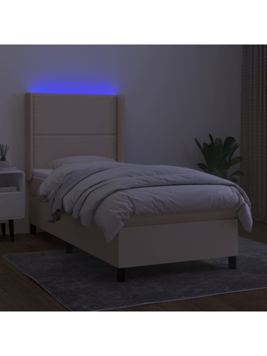 Atsperu gulta ar matraci, led, krēmkrāsas audums, 90x200 cm