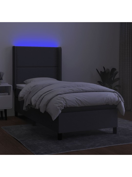 Atsperu gulta ar matraci, LED, tumši pelēks audums, 100x200 cm
