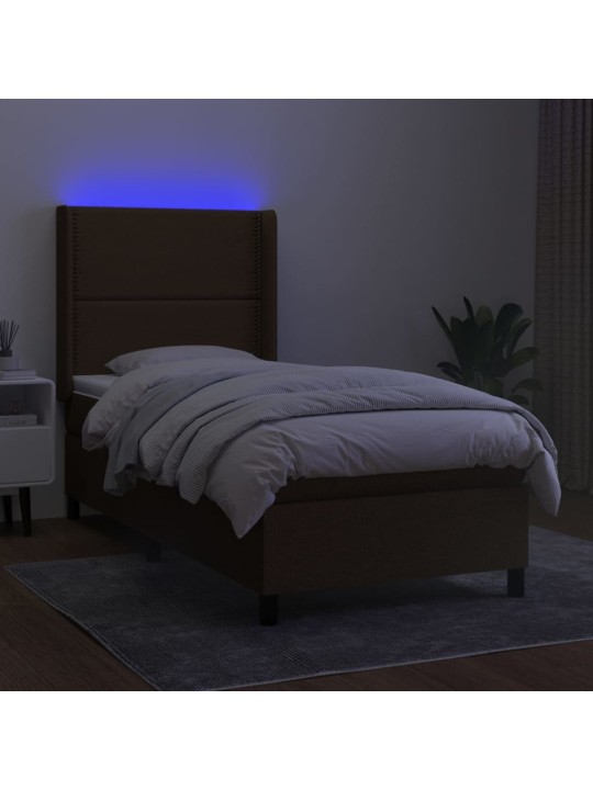 Atsperu gulta ar matraci, LED, tumši brūns audums, 100x200 cm