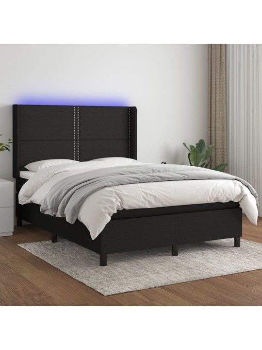Atsperu gulta ar matraci, led, melns audums, 140x190 cm