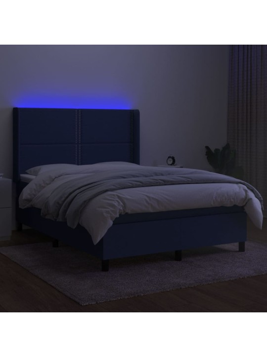 Atsperu gulta ar matraci, LED, zils audums, 140x190 cm