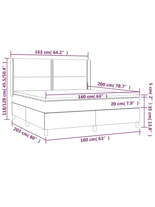Atsperu gulta ar matraci, led, melns audums, 160x200 cm