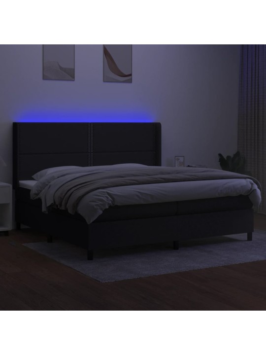 Atsperu gulta ar matraci, LED, melns audums, 200x200 cm