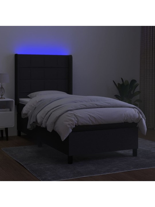 Atsperu gulta ar matraci, led, melns audums, 100x200 cm