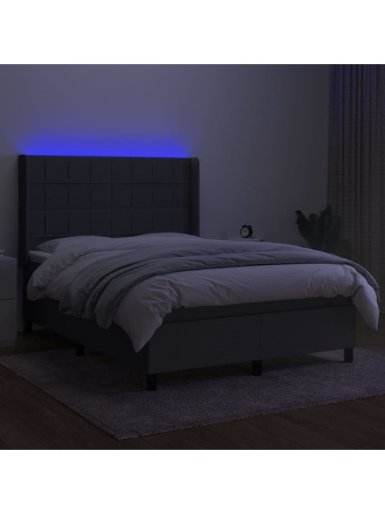 Atsperu gulta ar matraci, LED, tumši pelēks audums, 140x190 cm