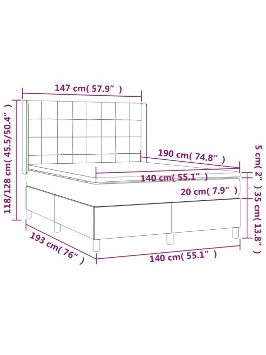Atsperu gulta ar matraci, led, melns audums, 140x190 cm