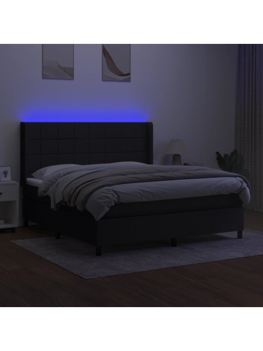 Atsperu gulta ar matraci, led, melns audums, 160x200 cm