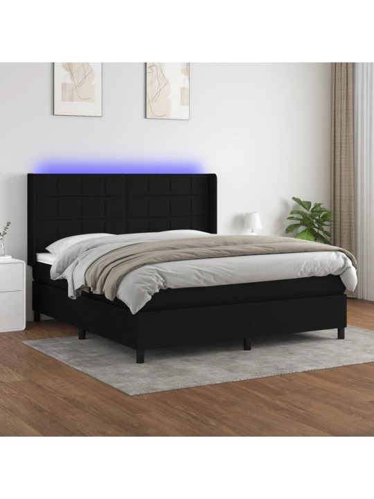 Atsperu gulta ar matraci, led, melns audums, 160x200 cm