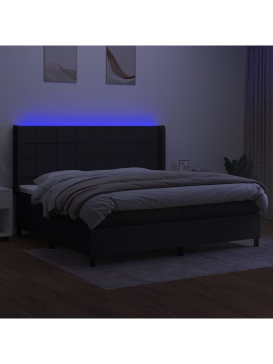 Atsperu gulta ar matraci, LED, melns audums, 200x200 cm