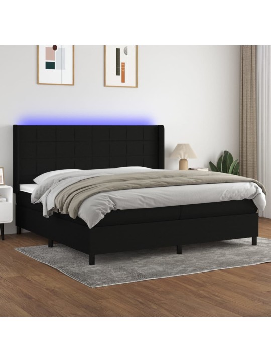 Atsperu gulta ar matraci, LED, melns audums, 200x200 cm