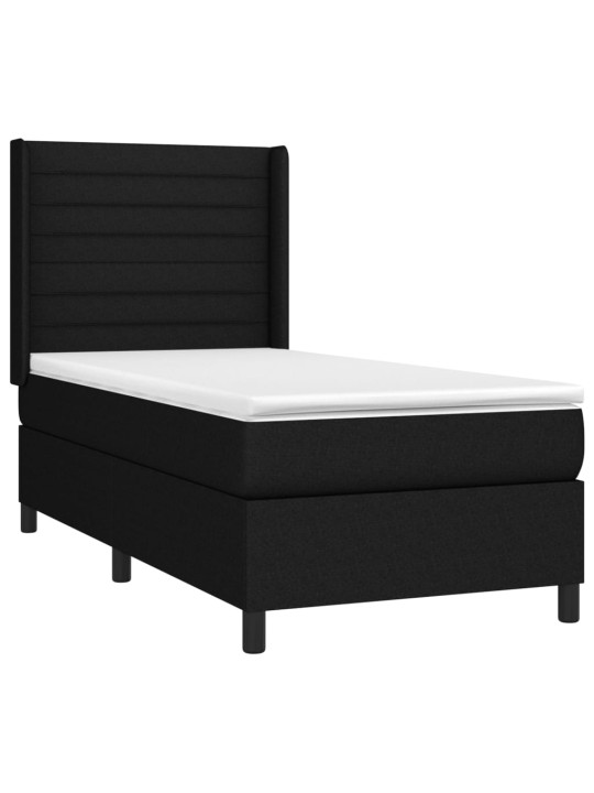 Atsperu gulta ar matraci, LED, melns audums, 90x190 cm