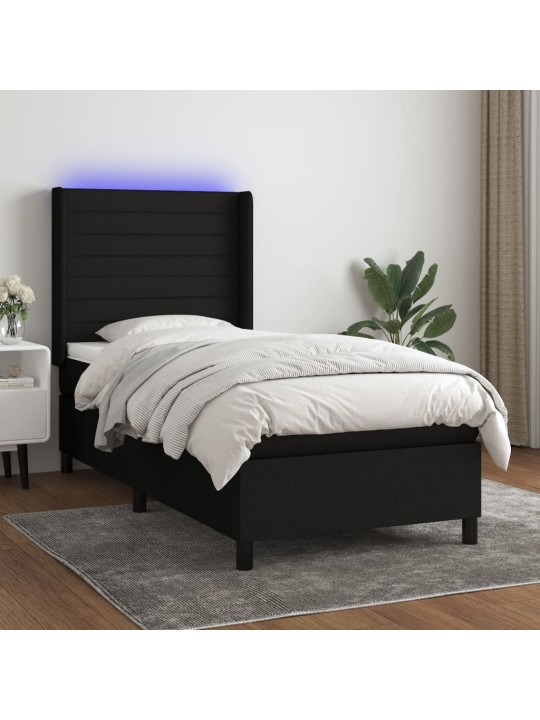 Atsperu gulta ar matraci, led, melns audums, 100x200 cm