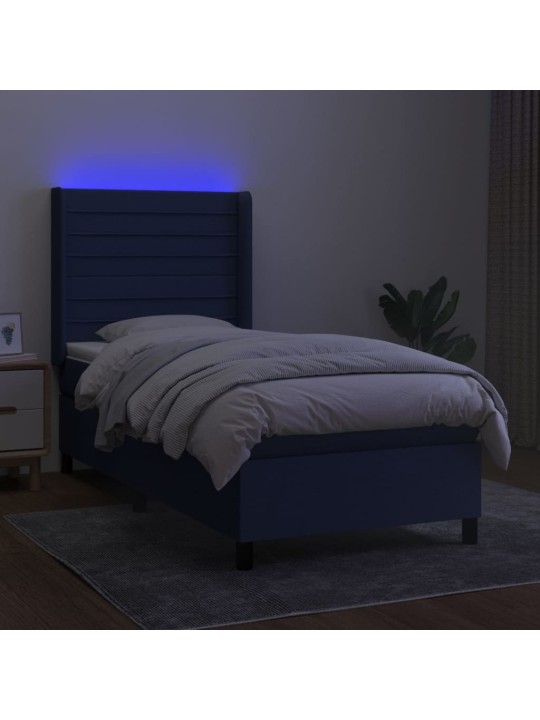 Atsperu gulta ar matraci, LED, zils audums, 100x200 cm