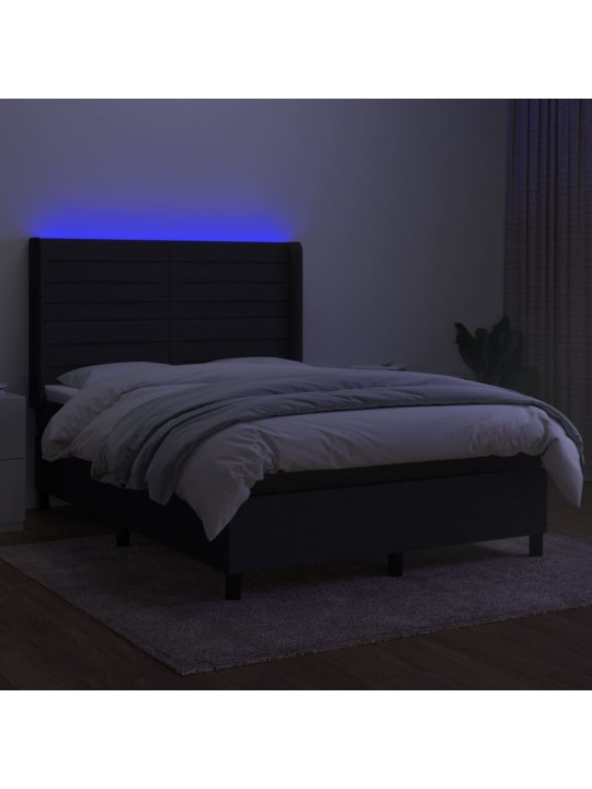 Atsperu gulta ar matraci, led, melns audums, 140x190 cm